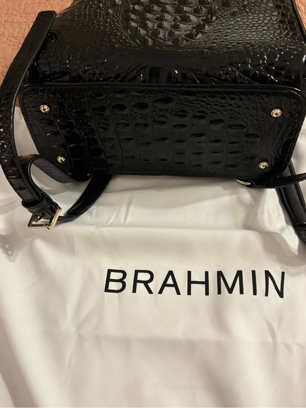 Brahmin Black Croc-Embossed Backpack - Picture 4 of 6